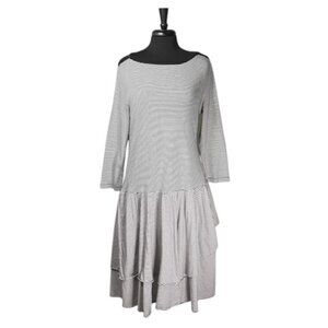 Ralph Lauren Midi Tiered Ruffle Striped Aline Boat Neck  3/4 Sleeve Dress, M